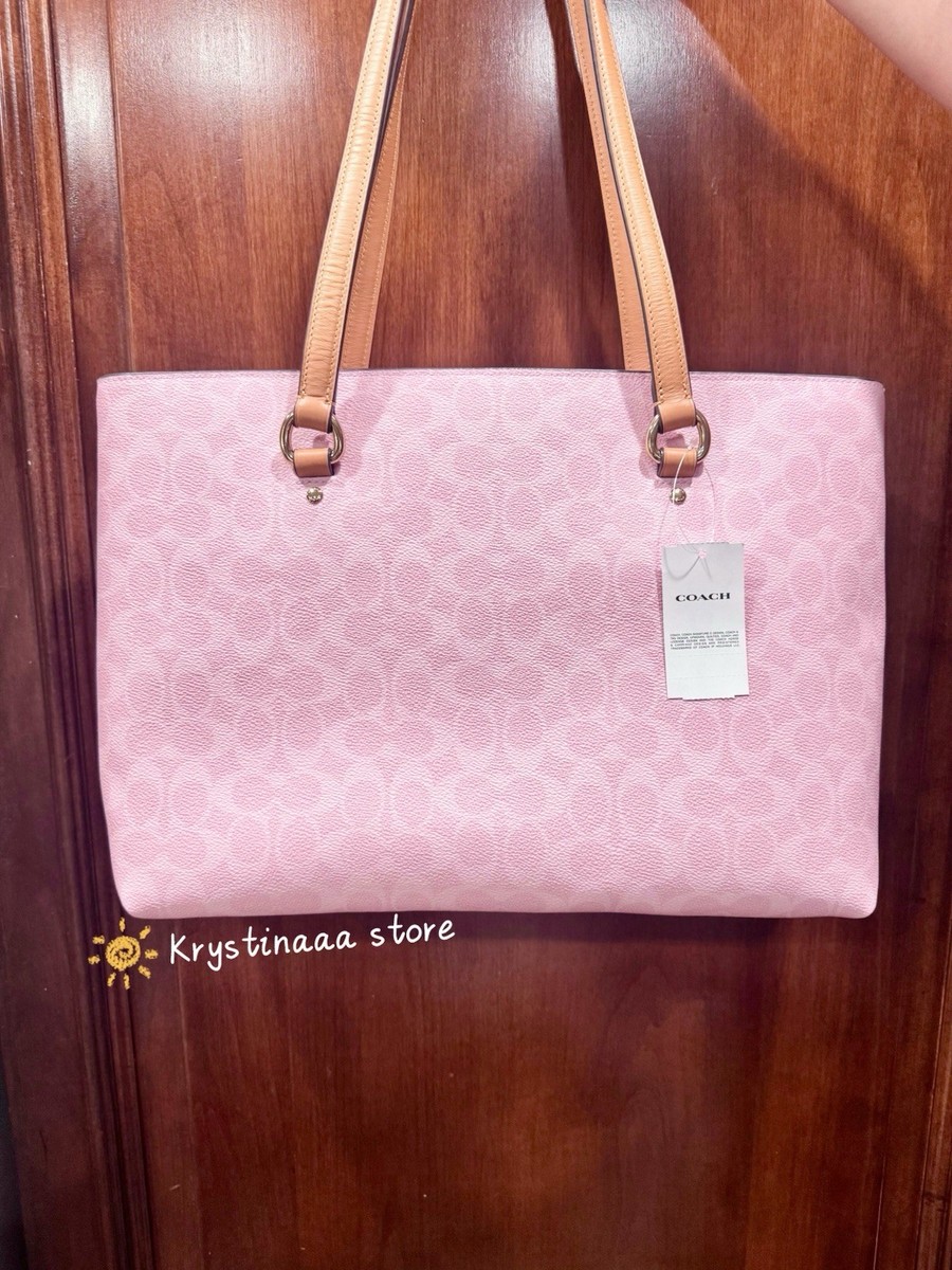 バッグ COACH tote bag signature pink canvas NEW Coach Powder Pink Station Tote Bag In Signature Canvas CEA21