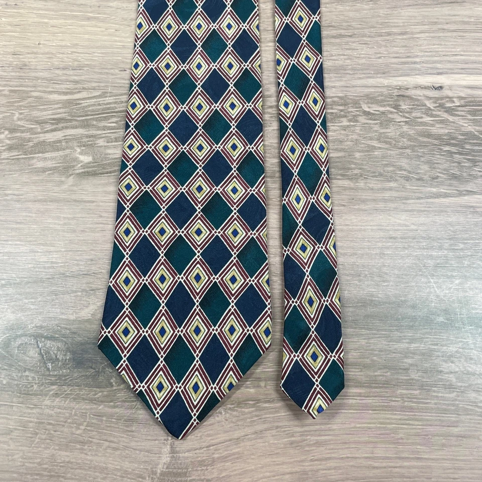 ENZO FELINI Париж мужской ручной работы шелковый галстук темно-зеленый золотой бриллиант узор официальный - Изображение 3 из 4