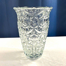 Vintage Clear Pressed Glass Floral Pattern Decorative Freestanding Flower Vase