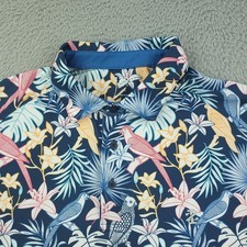 Izod Golf Polo Shirt Mens Large Blue Tropical Parrot Floral Stretch Performance