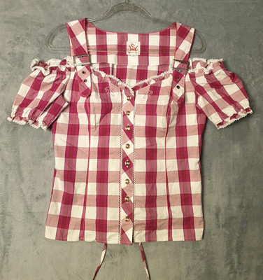 Spieth & Wensky Dirndl Bluse rosa kariert Spitze Herz Knöpfe Gr. 42