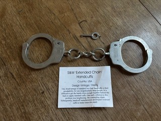 Vintage Handcuffs Smith & Wesson “Extended Chain” Handcuffs 1960’s w/ Key