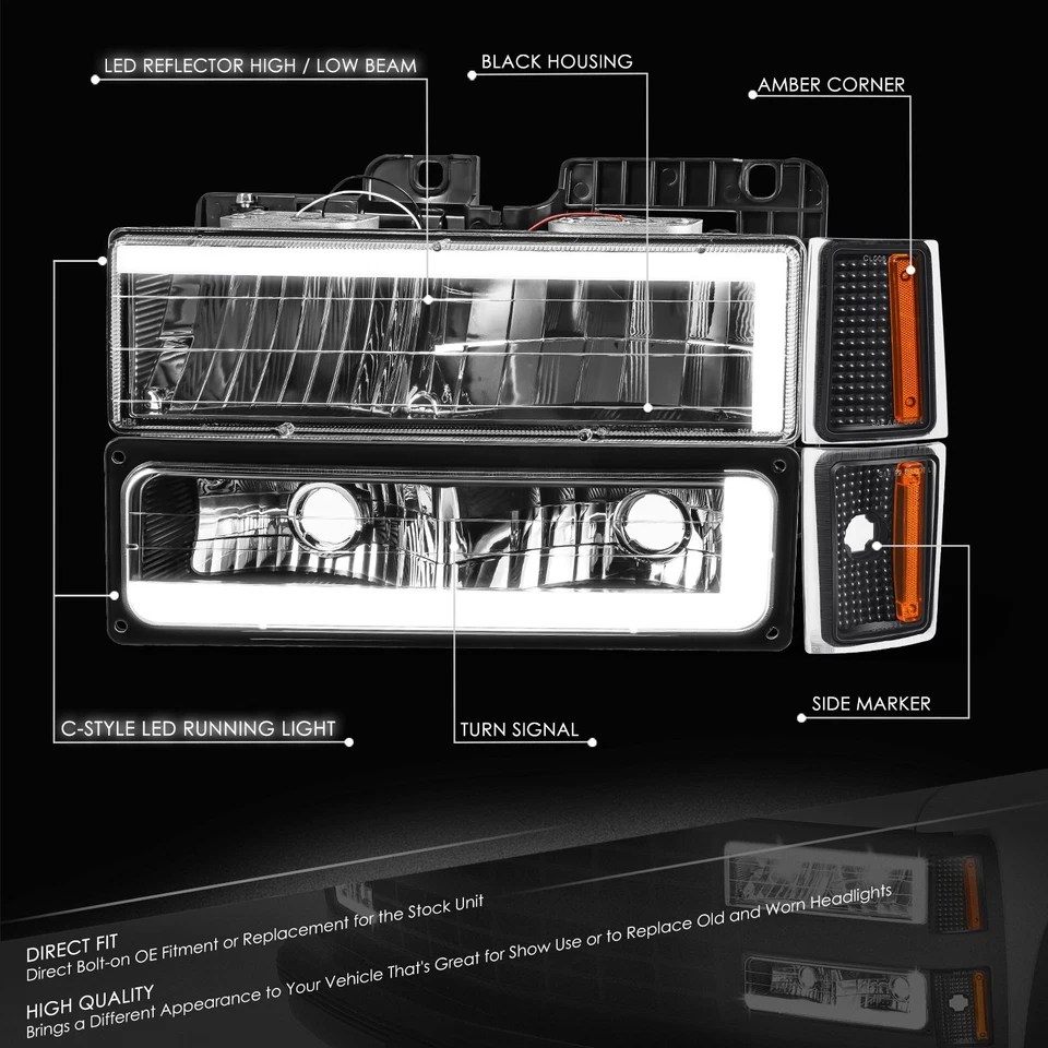 Faros DRL negros/ámbar para camioneta Chevy C/K Suburban C-LED Bar 1988-1993 Foto 2 de 4