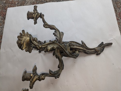 Pair Vintage Gilt Bronze Sconces Louis XV Rococo Style - Picture 3 of 12