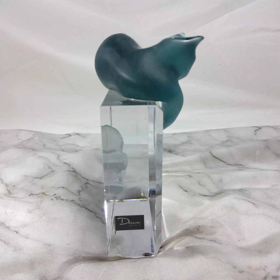 Statuina in vetro artistico Daum France - gatto e pesce - scultura in cristallo - Immagine 3 di 4