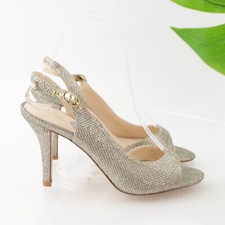 Nine West Womens Sandals Size 7 Silver Metallic Slingback High Heel Dress Shoes