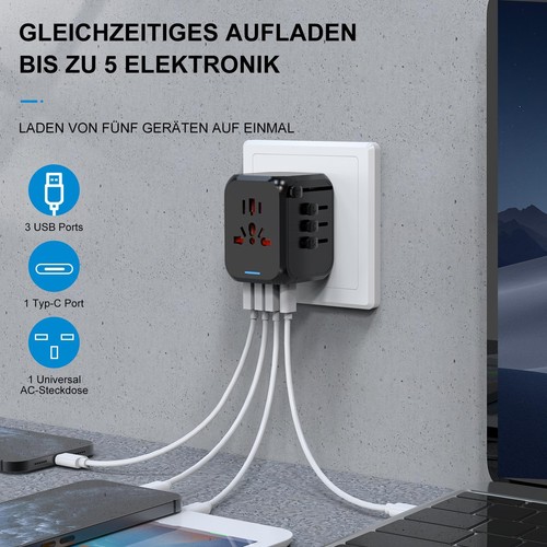 International Travel Adapter USB Charger with 3 USB and Type C , All-in-one Wall - Picture 6 of 10