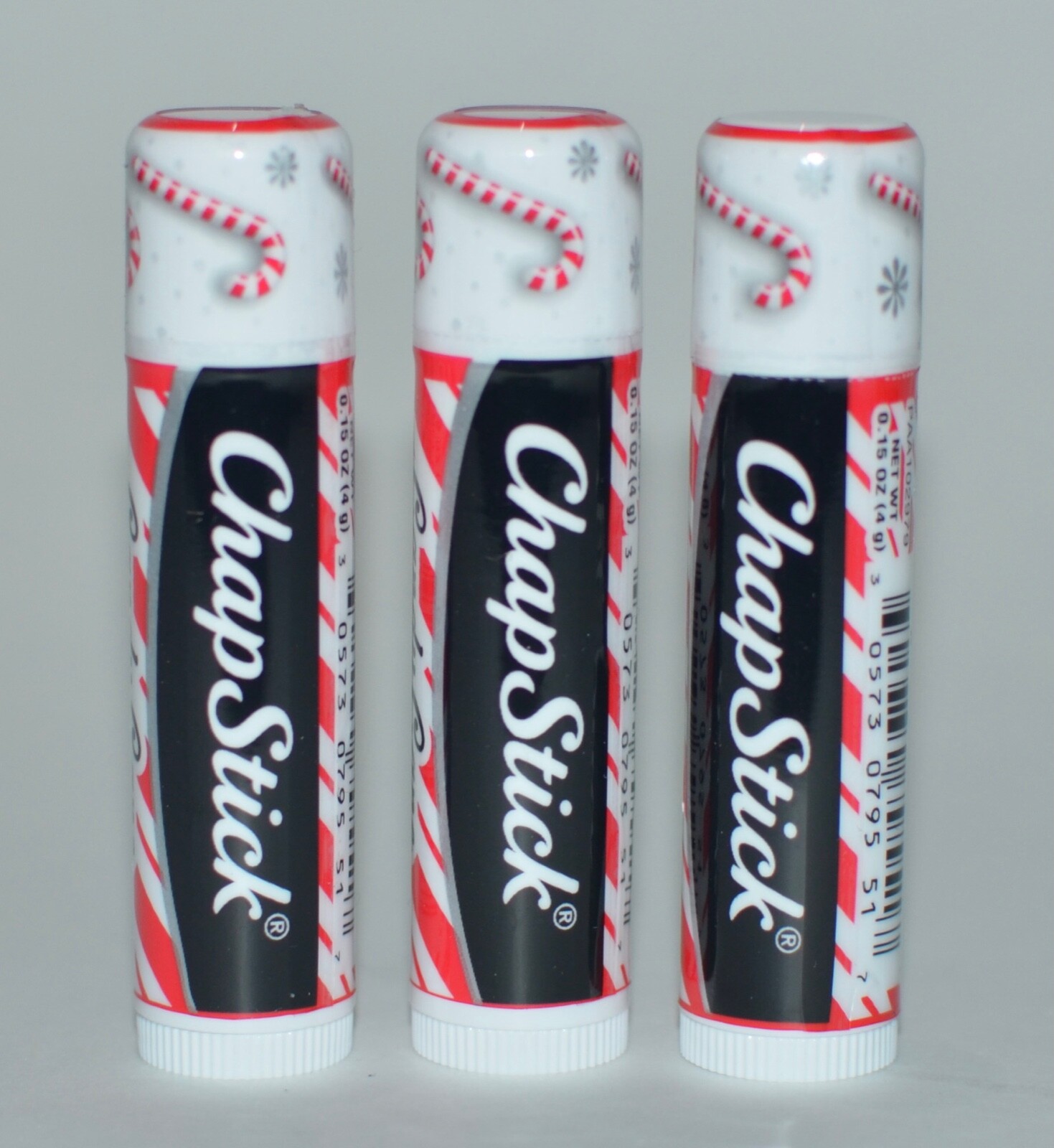 LOT OF 3 CHAPSTICK CANDY CANE LIP BALM CHAP STICK LIMITED EDITION