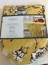 New Threshold Table Throw Cotton Fringe Yellow Floral 50" x 50"