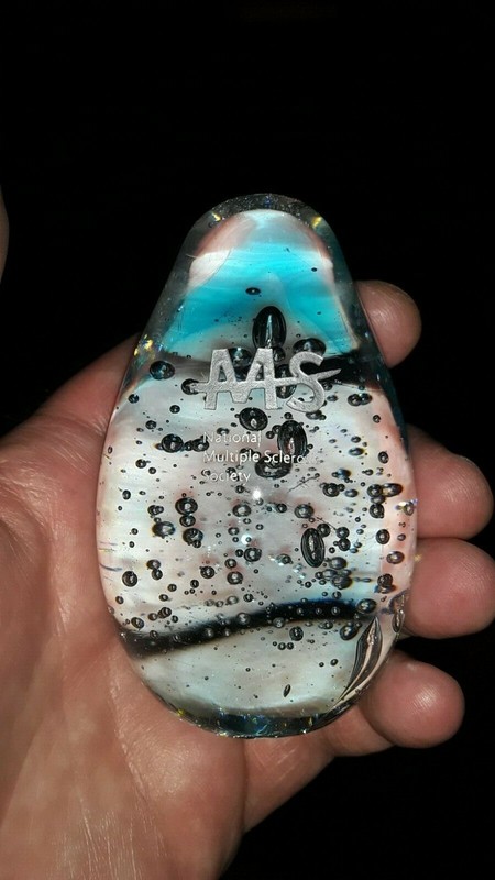 National Multiple Sclerosis Society Blown Glass Egg Paperweight Bubbles 