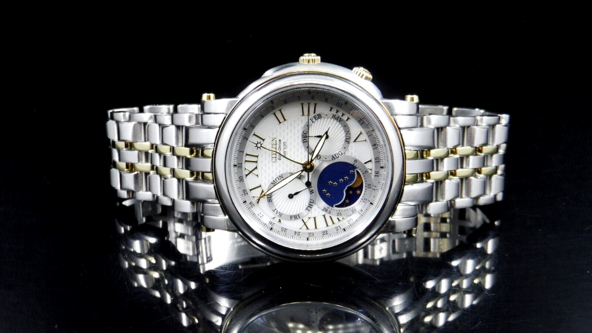 Citizen AP1015-57A Eco Drive Moon Phase 8651 Caliber Two-Tone Rare