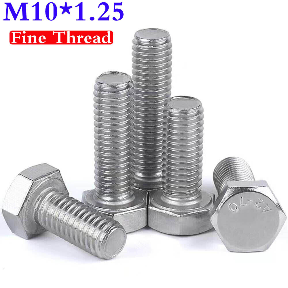 M10 x 1.25 Fine Thread Stainless Steel Hex Head Bolts Hexagon Cap