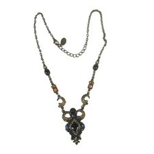Victorian STYLE Necklace 16 In Rhinestones Choker Brass Statement Bib Pendant
