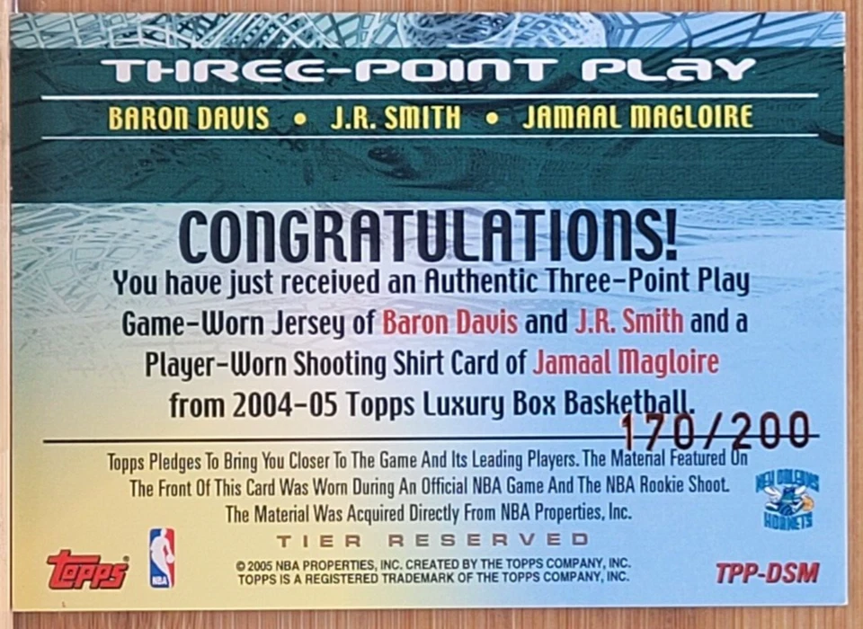 2004-05 TOPPS LUXURY BOX BARON DAVIS SMITH MAGLOIRE 3 POINT PLAY #D/200 GU JSY - Image 2 of 2