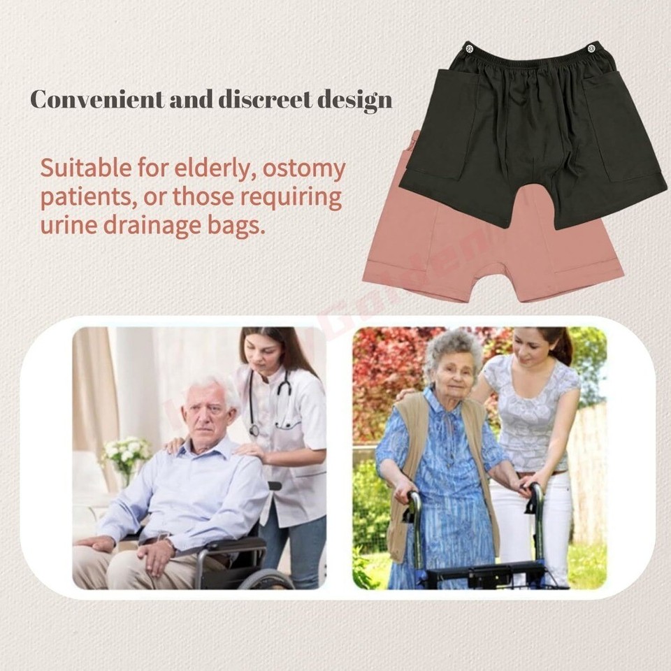 2Pack Men Women Incontinence Care Trousers Catheter Leg Bag Shorts