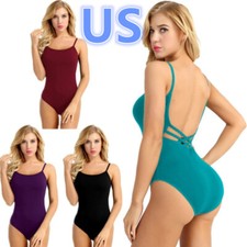 Women's Spaghetti Strap Leotard Gymnastic Ballet Dance Bodysuit Rompers Party