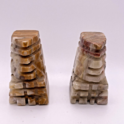 Set of 2 Marble Quartz Stone Aztec Dark Bishops Chess Replacement Pieces 3 