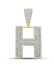 0.87ctw Diamond Initial H Letter Charm Pendant 10k Two Tone Gold