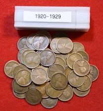 1920-1929 P Lincoln Wheat Cent Penny 50 Coin roll Circulated Mixed dates A1