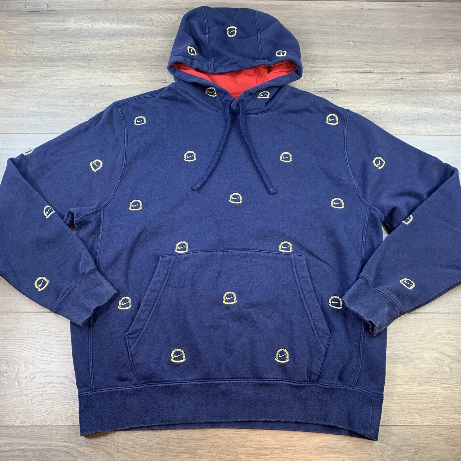 Nike Sportswear Club Fleece Embroidered Hoodie Men’s Large Navy Blue All Over