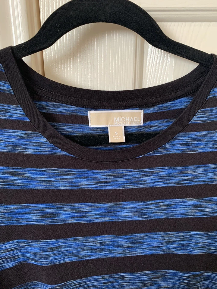 Michael Kors Blue Black Striped Nautical Shift Maxi Shirt Dress Size S - Image 4 of 4