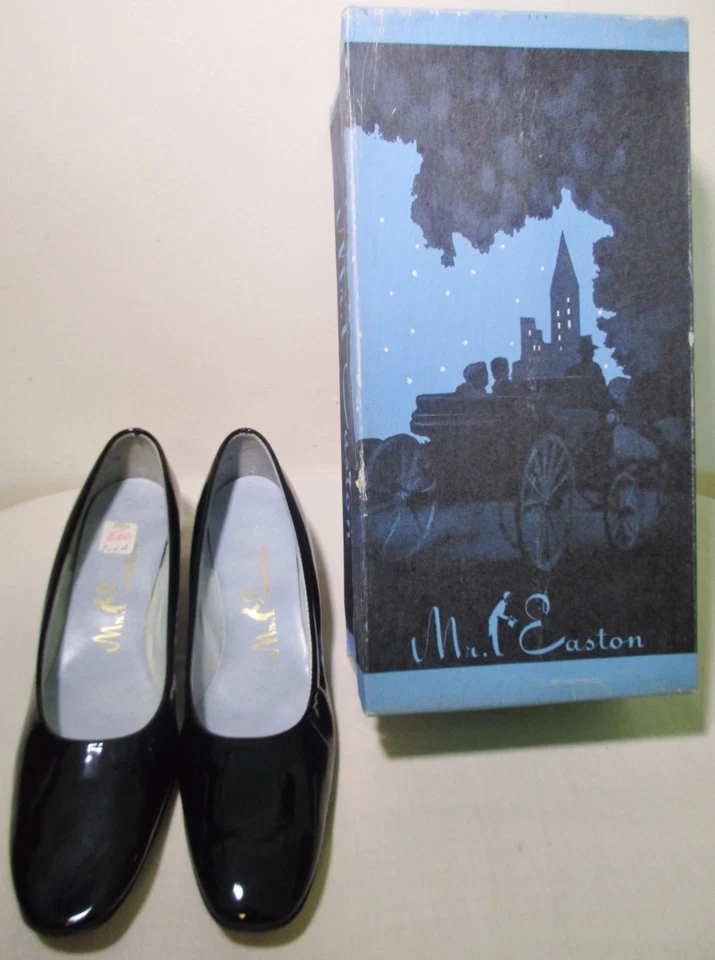 Antique Vintage Mr. Easton Black Patent Pumps Heels Dress Shoes With Box 7.5  - Image 4 of 4