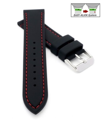 Easy-Klick Silikon Uhrenarmband Modell Reef schwarz-RN mit Seitenriegel 24 mm