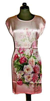 Kleid Tunika Kaftan mulberry silk satin Seide rosa 36/38 geblümt 91 cm waschbar