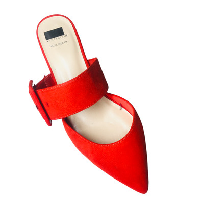 red low heel mules