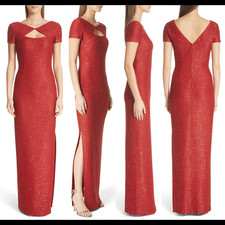 NWT $1895 St. John [ 0 ]  Evening Sequin Column Gown in Sienna Red #F356