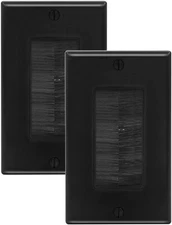 Brush Wall Plate Single Gang Cable Pass Through Low Voltage 2-Pack Black