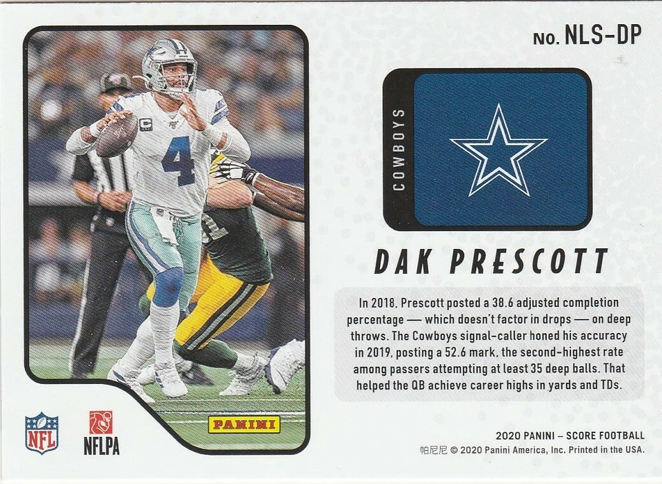 Dak Prescott DALLAS COWBOYS 2020 SCORE NEXT LEVEL STATS GOLD & Base #NLS-DP - Image 3 of 4