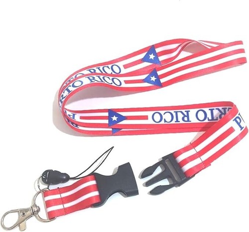 PUERTO RICO Double Sided PATRIOTIC SYMBOLS Strong LANYARD KEY CHAIN ID Holder - Picture 5 of 5