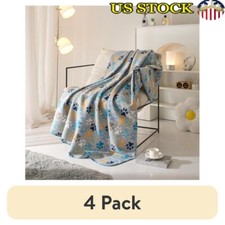 4 Pack Paw Print Fleece Throw Blankets Cozy Soft Plush Reversible Washable New