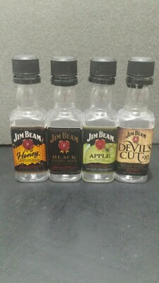 Lot of FOUR EMPTY Jim Beam 50 ml mini Plastic bottles.FREE SHIPPING.