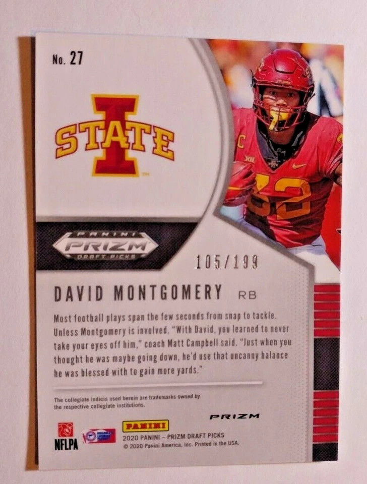2020 PRIZM DRAFT PURPLE GREEN PRIZM DAVID MONTGOMERY 105/199 - Image 2 of 2
