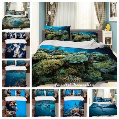 3D Seabed Coral Fish Jellyfish Blue Quilt Cover Duvet Cover Comforter set