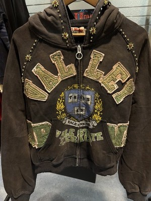 Large - Vale Zip Up Black Stone Studded Hoodie Authentic Valley Vale Forever