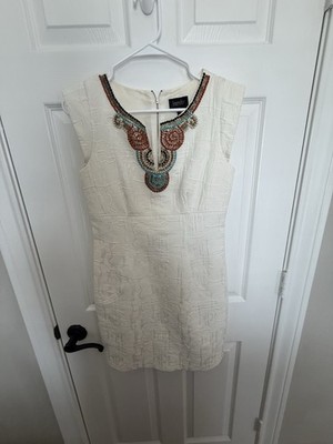 Laundry by Shelli Segal White Jeweled Women's Sheath Dress, Size 4