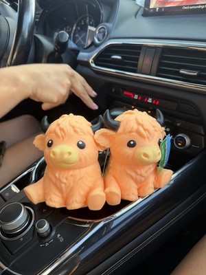 Highland Cow Squeeze Stress Toy Squishy w/ Black Horns, Orange 4 in (2pcs)
