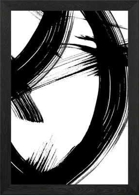 Schwarze Pinselstriche 9b gerahmtes Wandbild Poster Leinwanddruck Bild