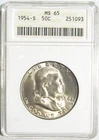 1954-S FRANKLIN Silver Half Dollar ANACS MS 65