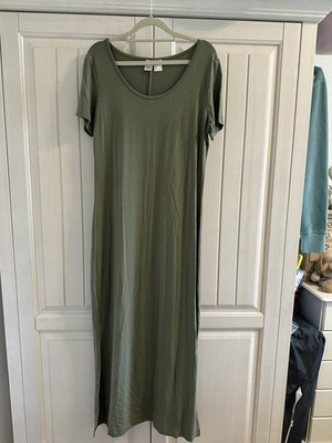 Heine Maxikleid, Schilfgrün mit hohen Seitenschlitzen, Gr. 40, neu