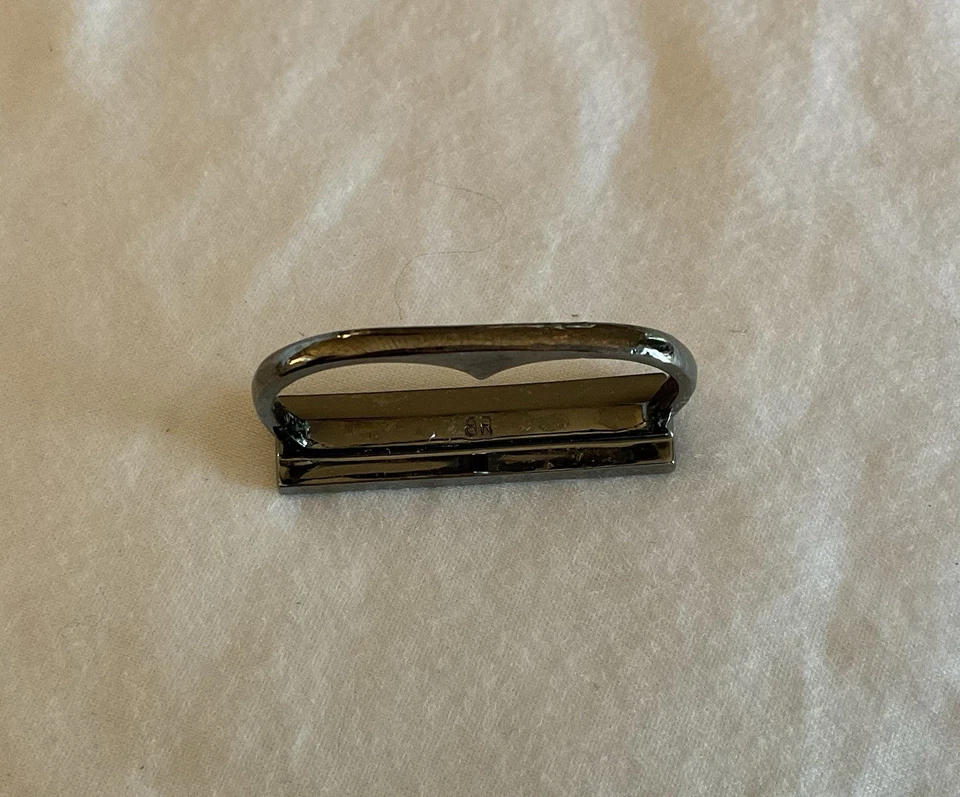 Anillo Doble Dedo BR Dos Bandas Negro Estrás Barra 7 8 6 Banda Nudillo Plata Foto 2 de 4