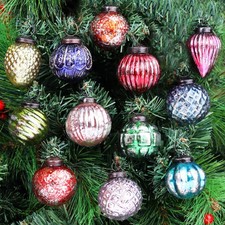 IndianShelf 12 Retro Vintage Unique Large Christmas Ornaments Multi Glass Chr...