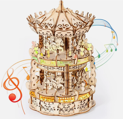 3D WOODEN PUZZLE CAROUSEL VINTAGE PRE-BUILT TABLE DECOR DISPLAY