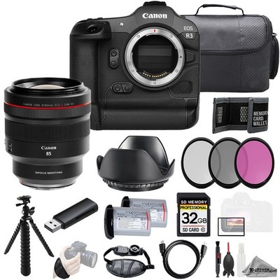 Canon EOS R3 + RF 85mm f/1.2 L USM DS Lens+32GB+Ext Bat+3PC Filter-Kit