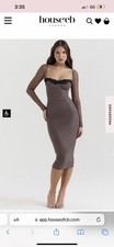 HOUSE OF CB Safran Corset Lace Square Neck Long Sleeve Midi Dress Smoke