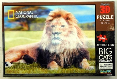 Super 3D National Geographic African Lion 500pc 24x18 Puzzle Big Cats Initiative