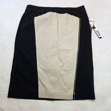 Renuar Colorblock Pencil Skirt 4 Black Zip Front Mid Rise Unique Capsule Career